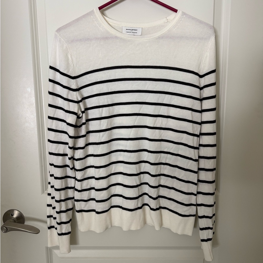 Banana Republic White w Black Stripes Sweater